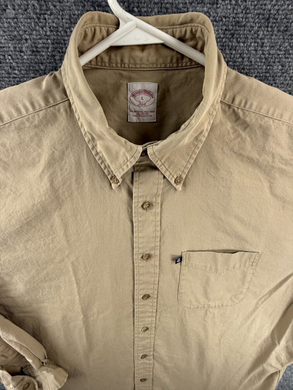Brooks Brothers Large Button-Down Cotton Beige Long Sleeve Men Office Solid